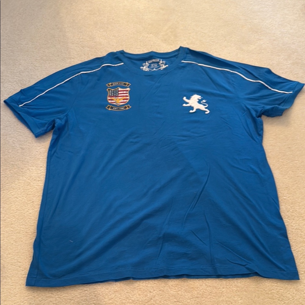 Express Blue Men's Shirt with White Lion Emblem XL